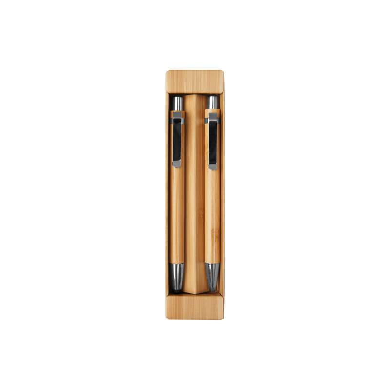 Set De Boligrafo Y LÁpiz MecÁnico De BambÚ Nagano Duo||Escrituras Metálicas